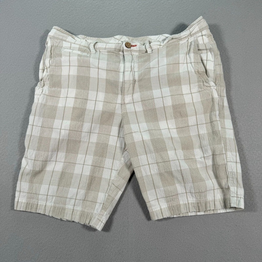 Tommy Bahama Relax Short Mens 35 Beige White Plaid Comfort Summer Beach Outdoor